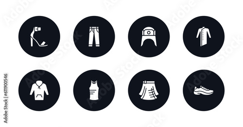 symbol for mobile filled icons set. filled icons such as heels, jeans, ushanka, kurta, fleece, sleeveless shirt, kilt, sneaker vector.