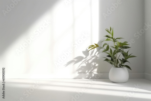 Minimalistic Light Background with Blurred Foliage Shadow on a White Wall