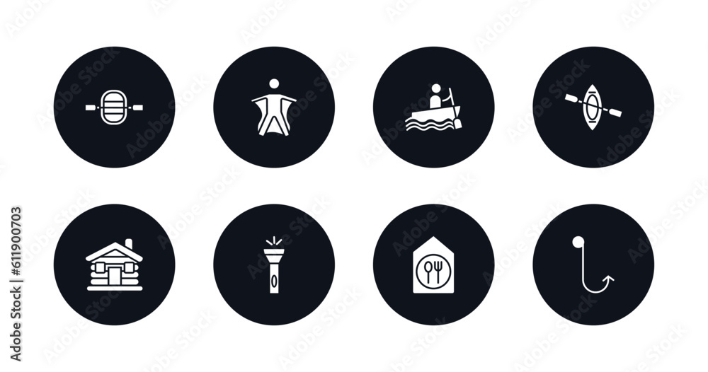 symbol for mobile filled icons set. filled icons such as raft, wingsuit, rafting, canoe, lodge, torch, canteen, hook vector. symbol for mobile filled icons set. filled icons such as raft, wingsuit, rafting, canoe, lodge, torch, canteen, hook vector.