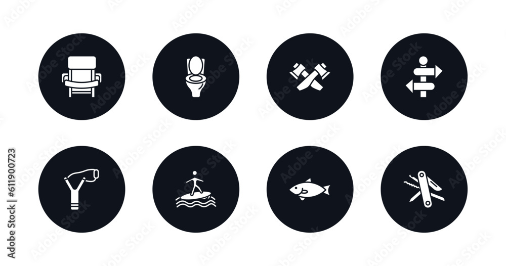 symbol for mobile filled icons set. filled icons such as folding chair, toilet, hatchet, direction, slingshot, surfing, sardine, swiss knife vector. symbol for mobile filled icons set. filled icons such as folding chair, toilet, hatchet, direction, slingshot, surfing, sardine, swiss knife vector.