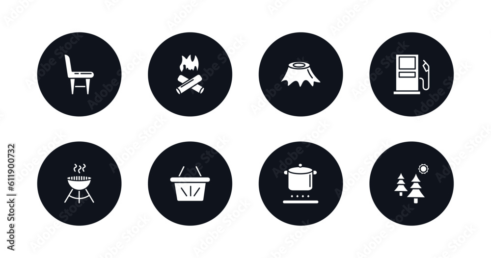 symbol for mobile filled icons set. filled icons such as chair, bonfire, stump, gasoline, grill, basket, pot on fire, pines vector. symbol for mobile filled icons set. filled icons such as chair, bonfire, stump, gasoline, grill, basket, pot on fire, pines vector.