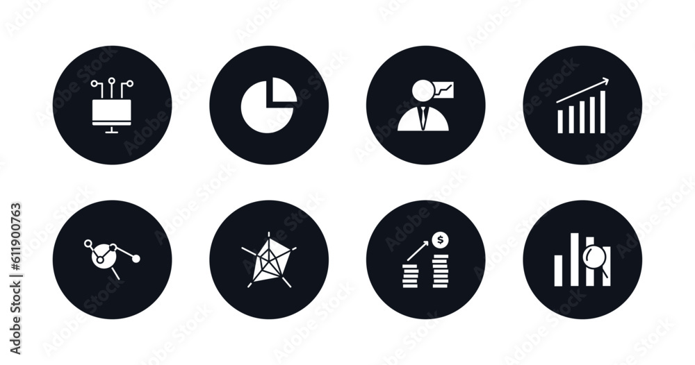 symbol for mobile filled icons set. filled icons such as connected data, data analytics circular, businessman analysis, increasing stocks, market research, radar chart, revenue, profit analysis symbol for mobile filled icons set. filled icons such as connected data, data analytics circular, businessman analysis, increasing stocks, market research, radar chart, revenue, profit analysis