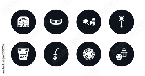 symbol for mobile filled icons set. filled icons such as car ammeter, car cowl, car exhaust, connecting rod, fascia (british), dipstick, bearing, wheel nut vector.