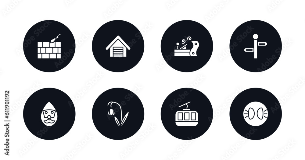 symbol for mobile filled icons set. filled icons such as foundation, garage door, wood plane, street, gnome, snowdrop, cabl, parking lights vector. symbol for mobile filled icons set. filled icons such as foundation, garage door, wood plane, street, gnome, snowdrop, cabl, parking lights vector.