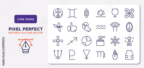 zodiac outline icons set. thin line icons such as fortitude, mercury, spirit, soot, gods protection, soapstone, good luck, safety vector.