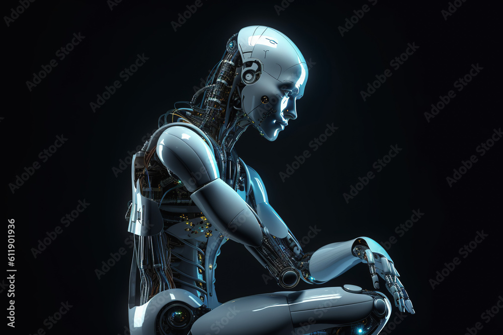 Naklejka premium Android Thinks, Thinker, Artificial Intelligence, ChatGPT