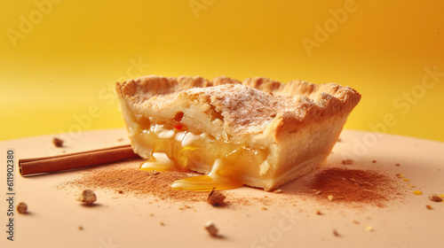 Apple pie on yellow background (ID: 611902380)