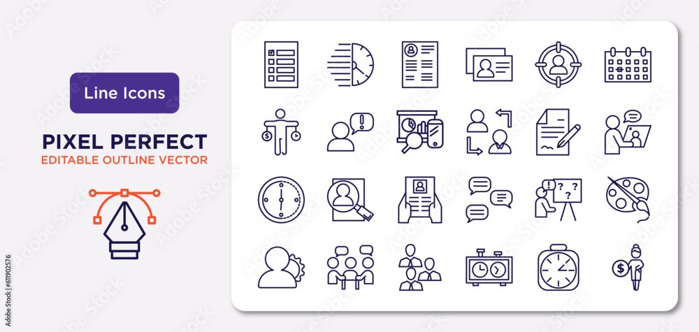 human resources outline icons set. thin line icons such as selection ...