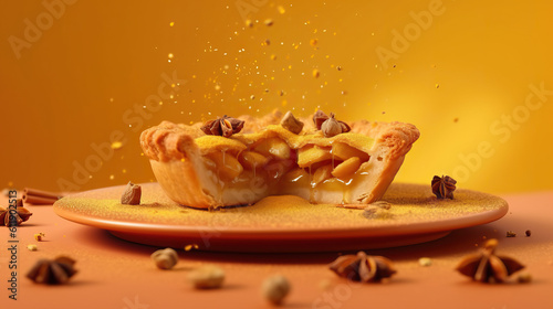 Apple pie on yellow background (ID: 611902513)