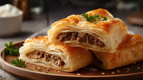 Puff pastry pie  filled with minced meat
 (ID: 611902534)