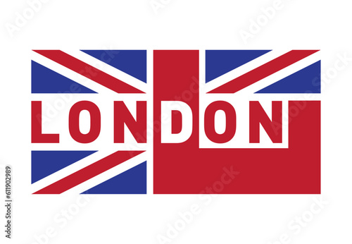 Inscription "London" on flag of UK. Poster or original print for urban clothing, t-shirts. Letter L.