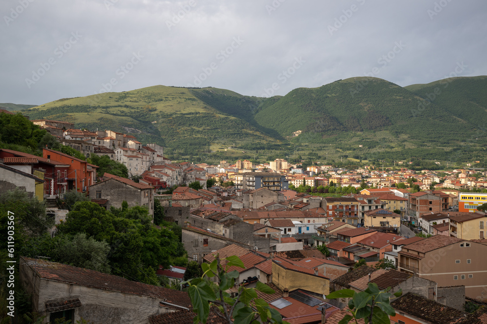 Italian mountain village, immersed in nature, amazing views of the countryside of Polla, Campania, Salerno, Italy