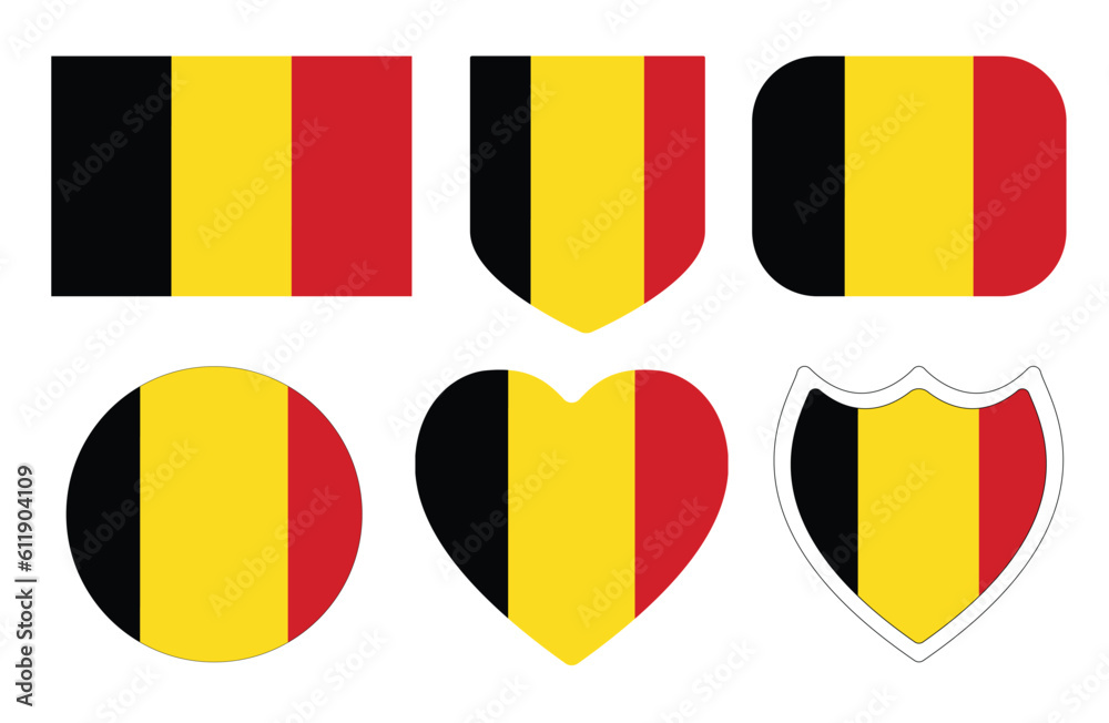 Fototapeta premium Flag of Belgium in design shape set.