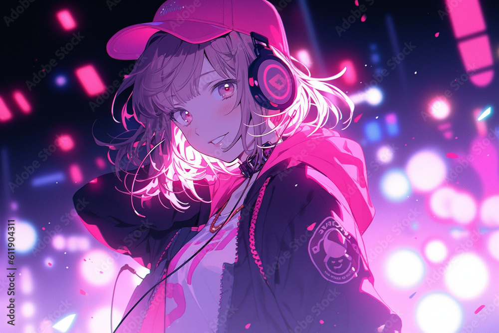 dancing girl with headphones in night club dancing girl with headphones in night club