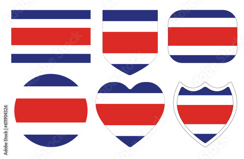 Costa Rica flag in design shape set. Flag of Costa Rica in design shape set.