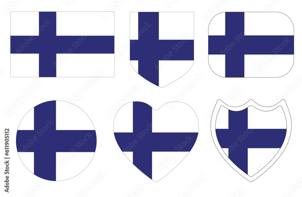 Obraz premium Finland flag set. Flag of Finland in design shape set.