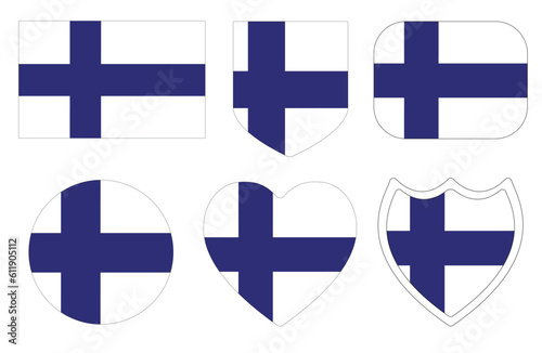 Finland flag set. Flag of Finland in design shape set.