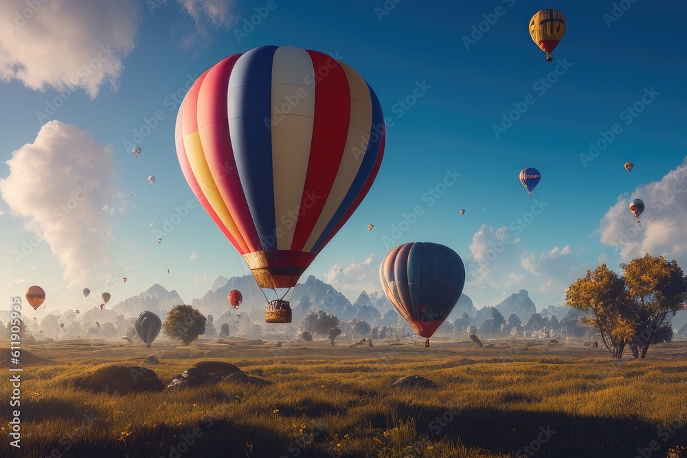Fototapeta premium hot air balloon in flight, generative ai