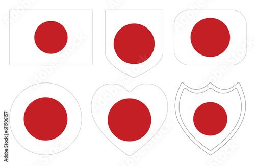 Japanese flag in design shape set. Flag of Japan in design shape set.