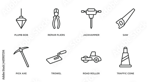 Foto construction tools outline icons set