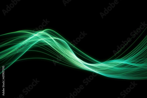 Wave lines trails flowing dynamic in green colors isolated on black background