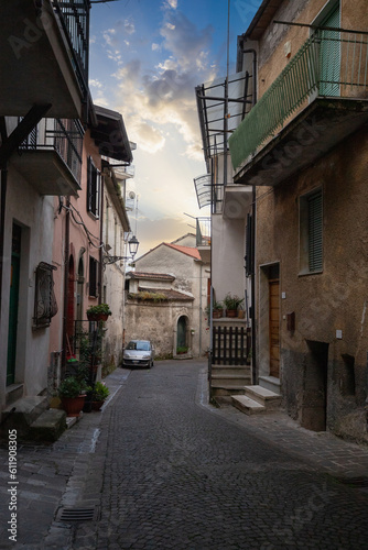 Fototapeta Naklejka Na Ścianę i Meble -  Italian mountain village, the old town with the historic houses and narrow streets in Polla, Campania, Salerno, Italy