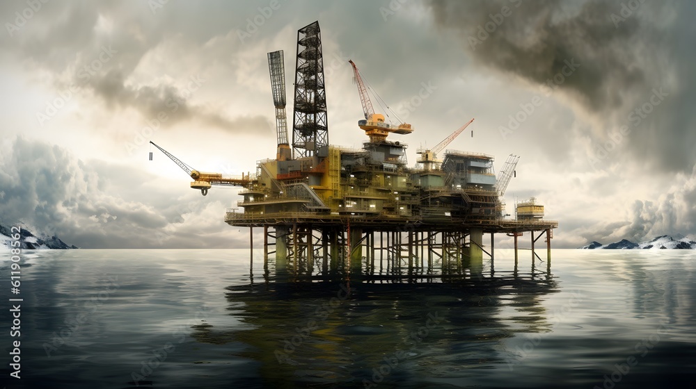 Petroleum platform oil and gas at sea. Generative AI