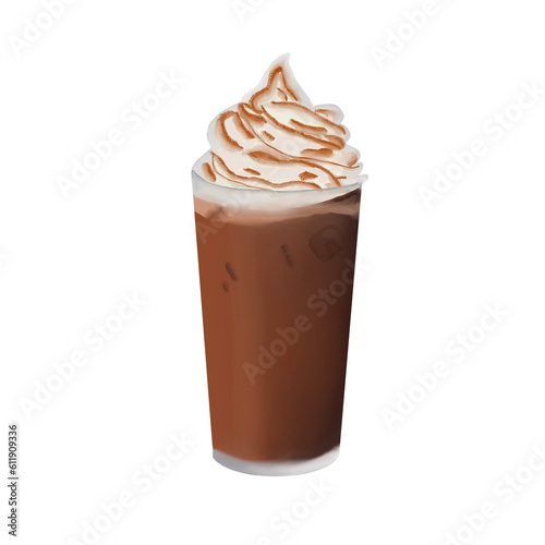 cream with iced chocolate milk drink draw and paint no background 