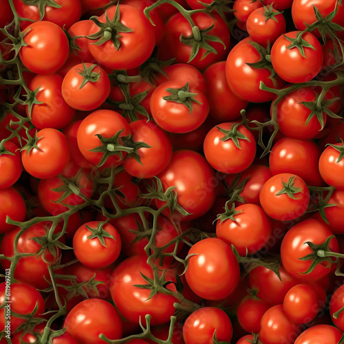 Background of cherry tomatoes with twigs close-up.