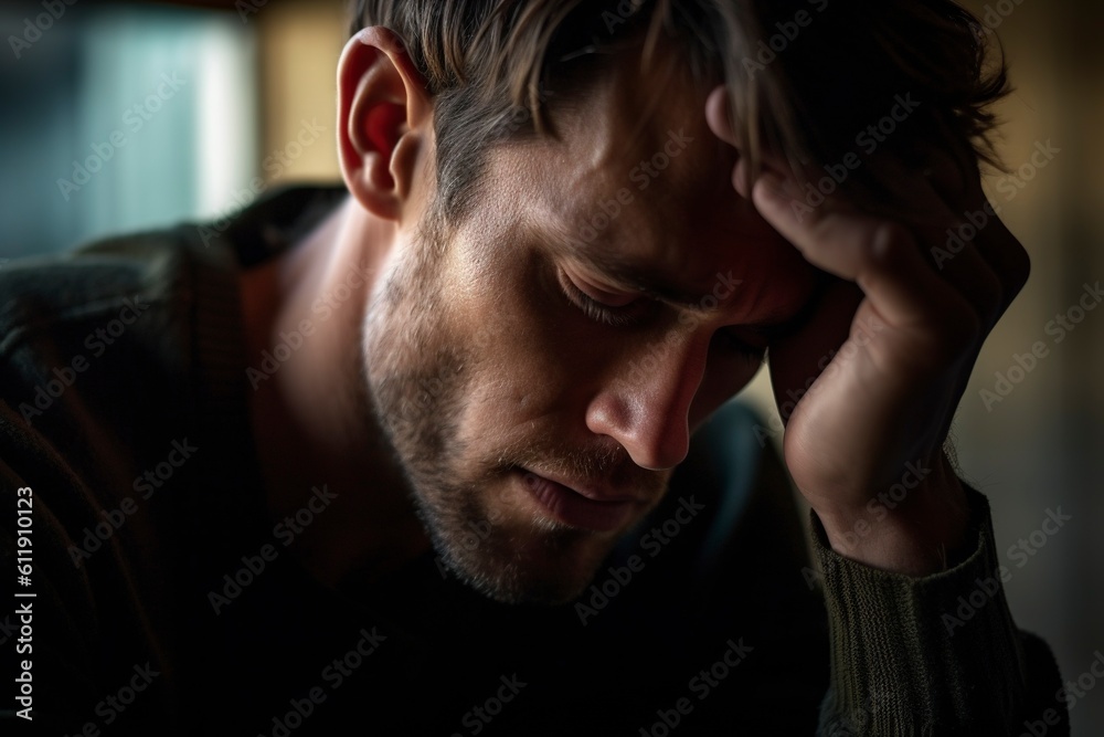 Mature man suffering from migraine and headache. Ai generated. Mature man suffering from migraine and headache. Ai generated.