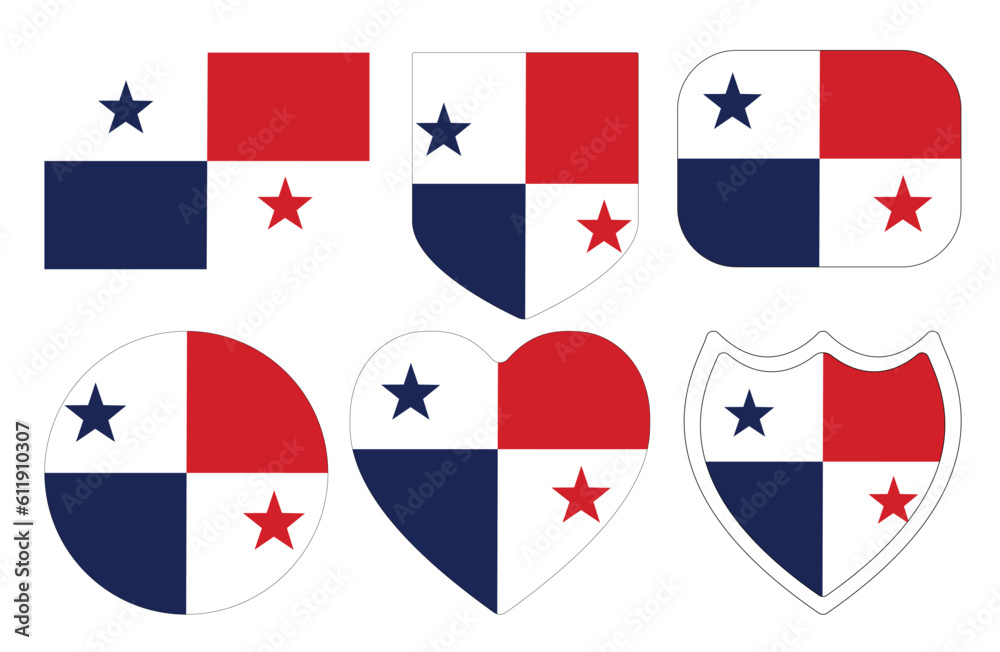 Panamanian flag in design shape set. Flag of Panama in design shape set. Panamanian flag in design shape set. Flag of Panama in design shape set.