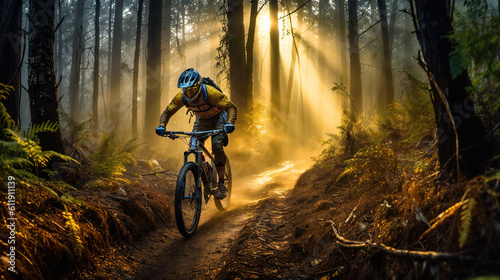 Mountain Biker Conquering the Nature Trail, Generative AI © Rauhhul