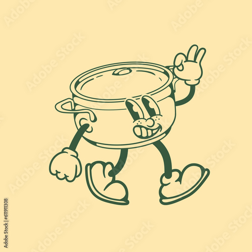 vintage character design of frying pan