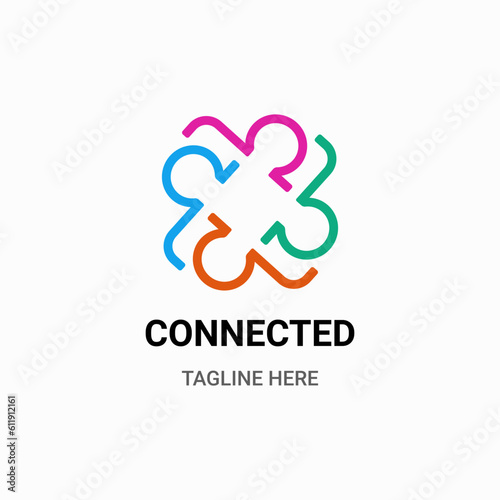 CONNECTED HUMAN LOGO IN COLOURFUL PUZZLE SHAPE