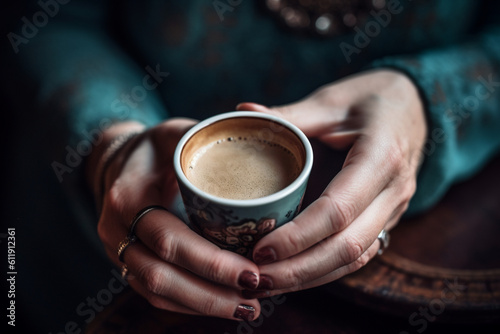 Woman hand's holding a coffee cup