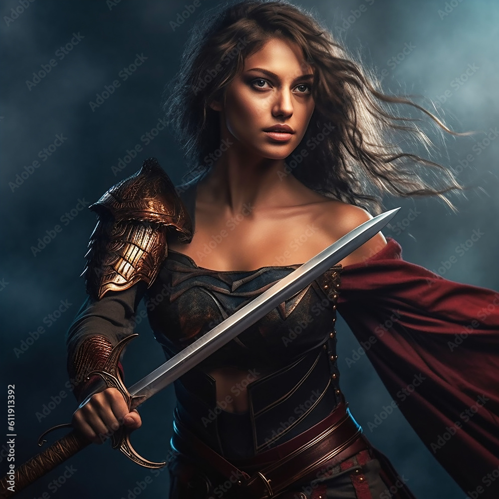 Fantasy Warrior Woman. Generative AI. A digital rendering of a fantasy ...