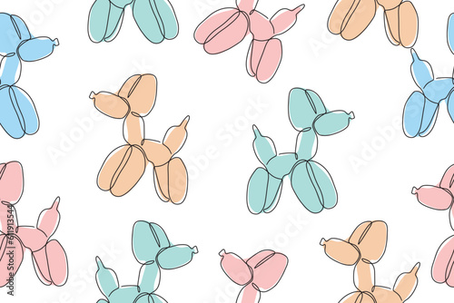 Classic balloon dog. Vector seamless pattern of cute cartoon bubble animal in color. Design element for logo, card, t-shirt print, invitation, accessories. Vector illustration