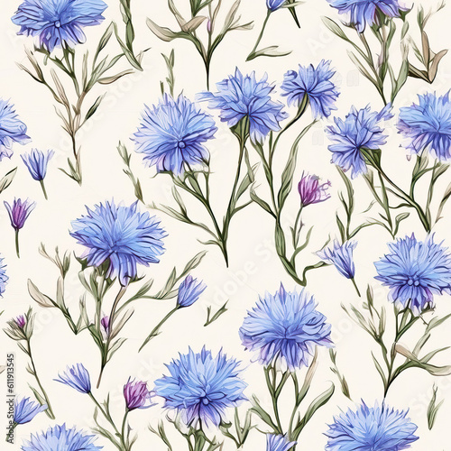 Beautiful cornflowers in vintage style with leaves close-up as a background.