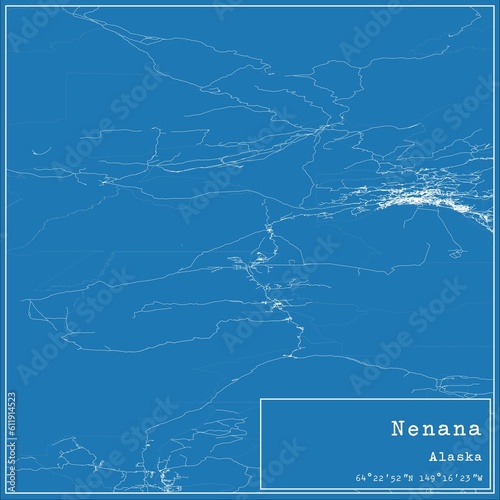 Blueprint US city map of Nenana, Alaska.