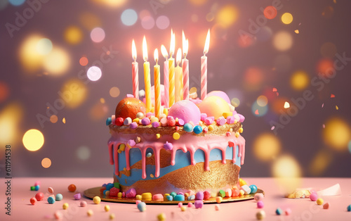 Birthday cakes with candles Joyful and adorable confections that bring birthday celebrations to life, filling you with happiness. Generative AI