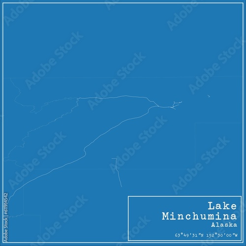 Blueprint US city map of Lake Minchumina, Alaska.