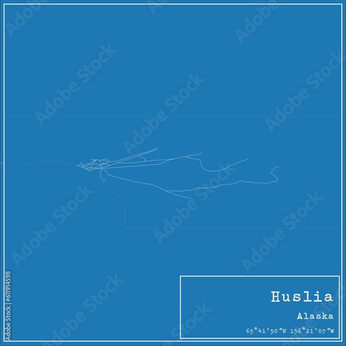 Blueprint US city map of Huslia, Alaska. photo