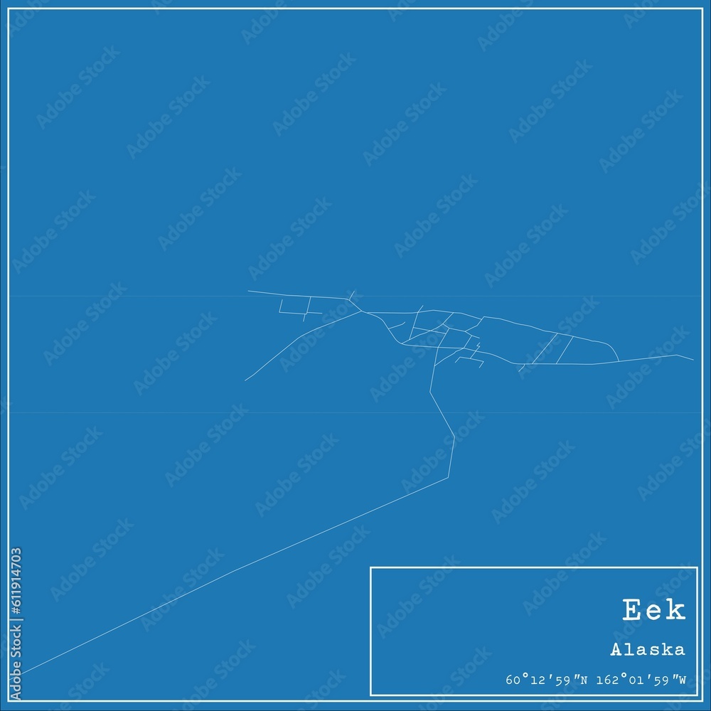 Blueprint US city map of Eek, Alaska.