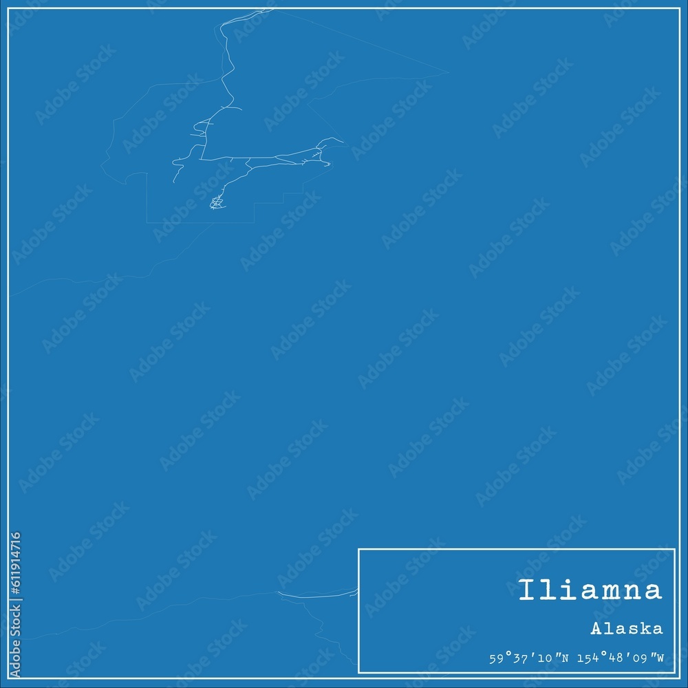 Blueprint US city map of Iliamna, Alaska. Blueprint US city map of Iliamna, Alaska.