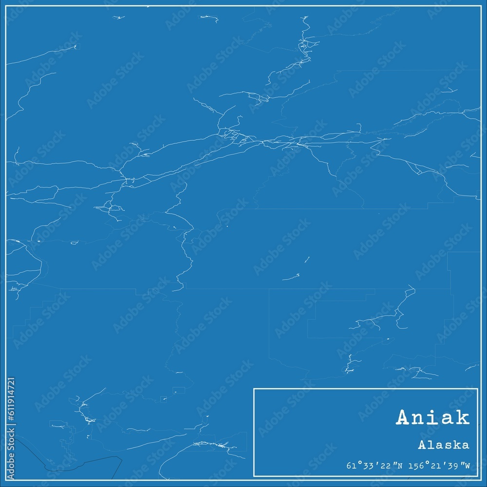 Blueprint US city map of Aniak, Alaska.