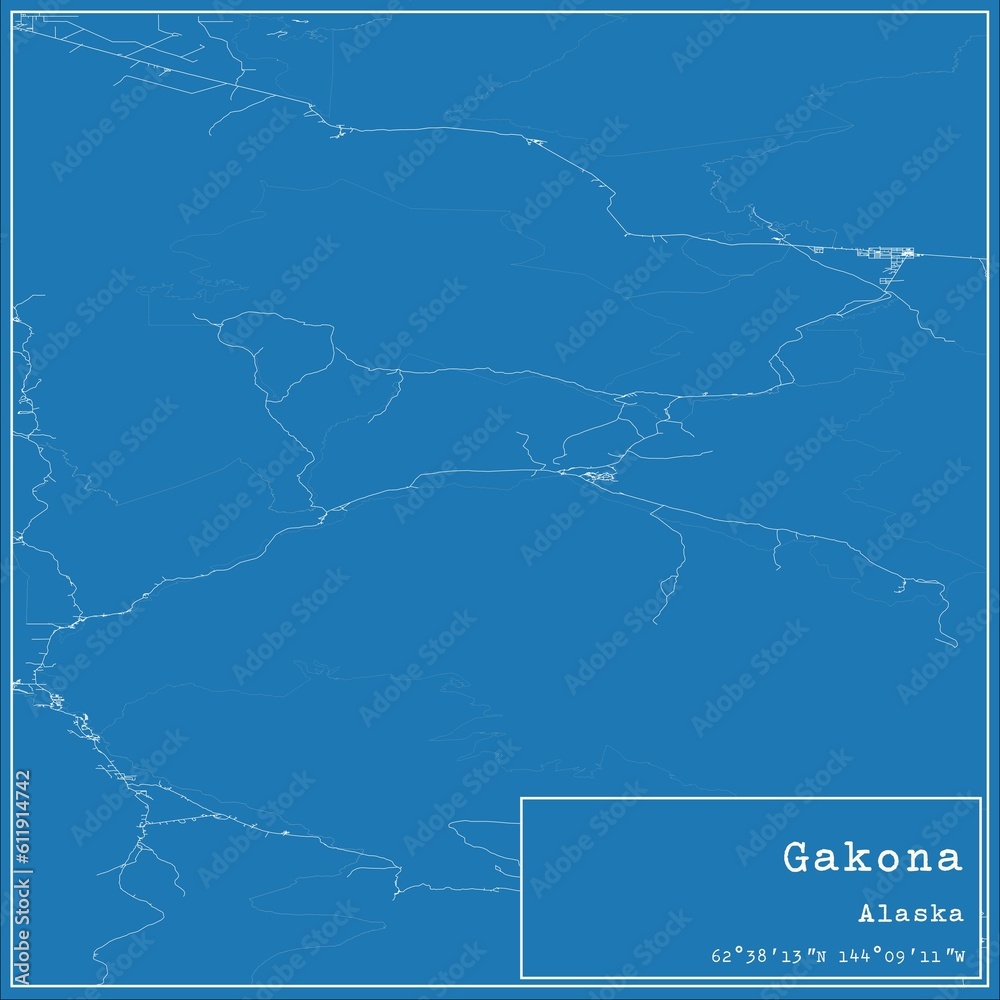 Blueprint US city map of Gakona, Alaska. Blueprint US city map of Gakona, Alaska.