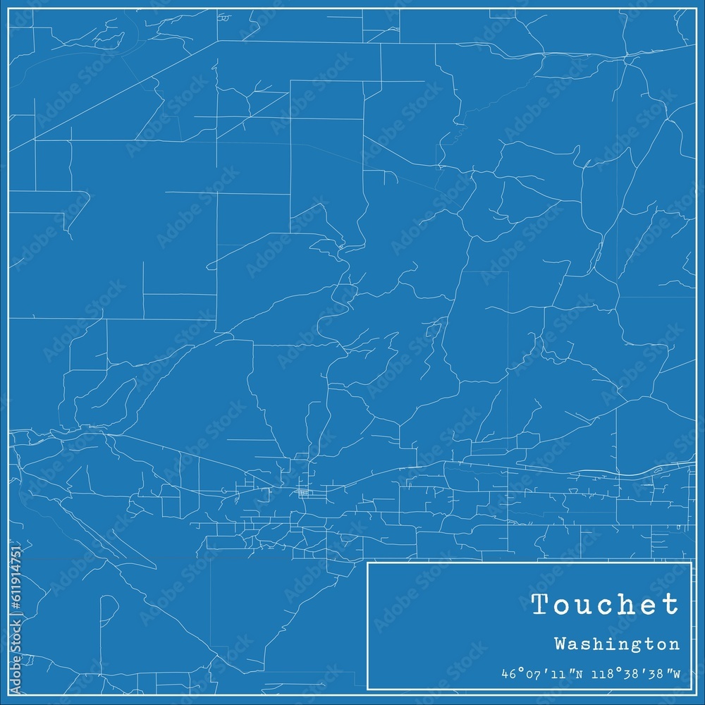 Blueprint US city map of Touchet, Washington.