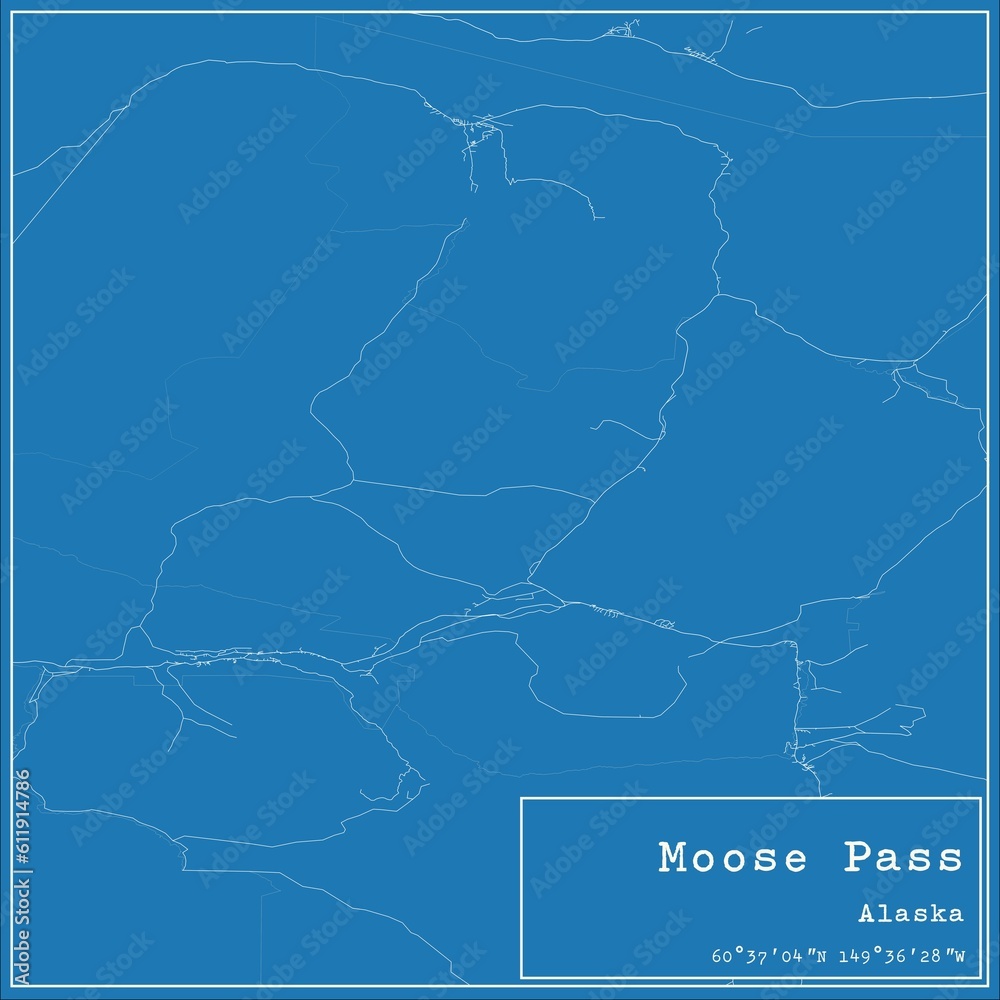 Blueprint US city map of Moose Pass, Alaska.