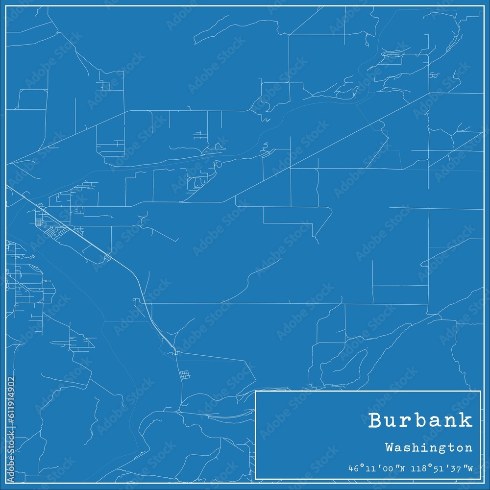 Blueprint US city map of Burbank, Washington.