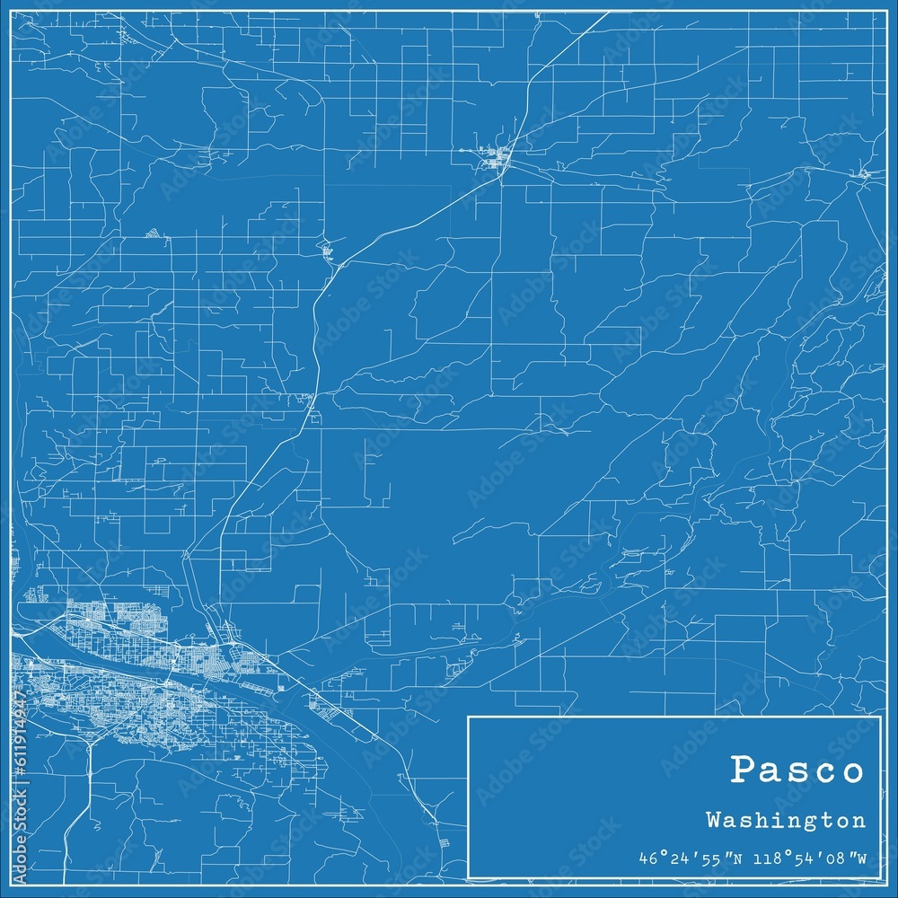 Blueprint US city map of Pasco, Washington.